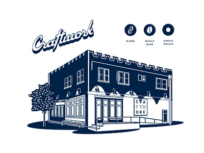 Craftwork Coffee Magnolia Ave architecture brand branding branding concept coffee creative design icon identity illustration logo logos navy navy blue packaging retro studio typography vintage whitespace