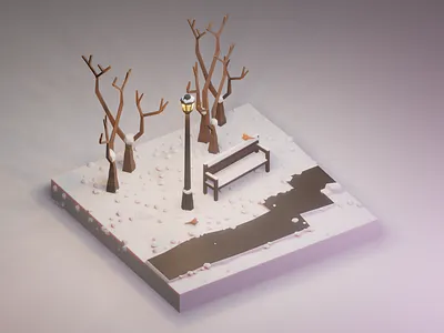 Winter in the park 3d bench blender blender3d blender3dart cute design illustration isometric isometric art isometric design isometric illustration lamp low poly lowpoly lowpolyart park snow trees winter