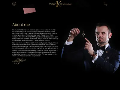 landing page for Victor Magic design interpreters website landing landing page magic magician website
