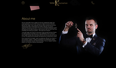 landing page for Victor Magic design interpreters website landing landing page magic magician website
