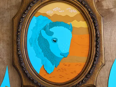 Teal cut paper bison animal animals art artwork bison buffalo cut paper nature nature illustration paper paper art papercraft