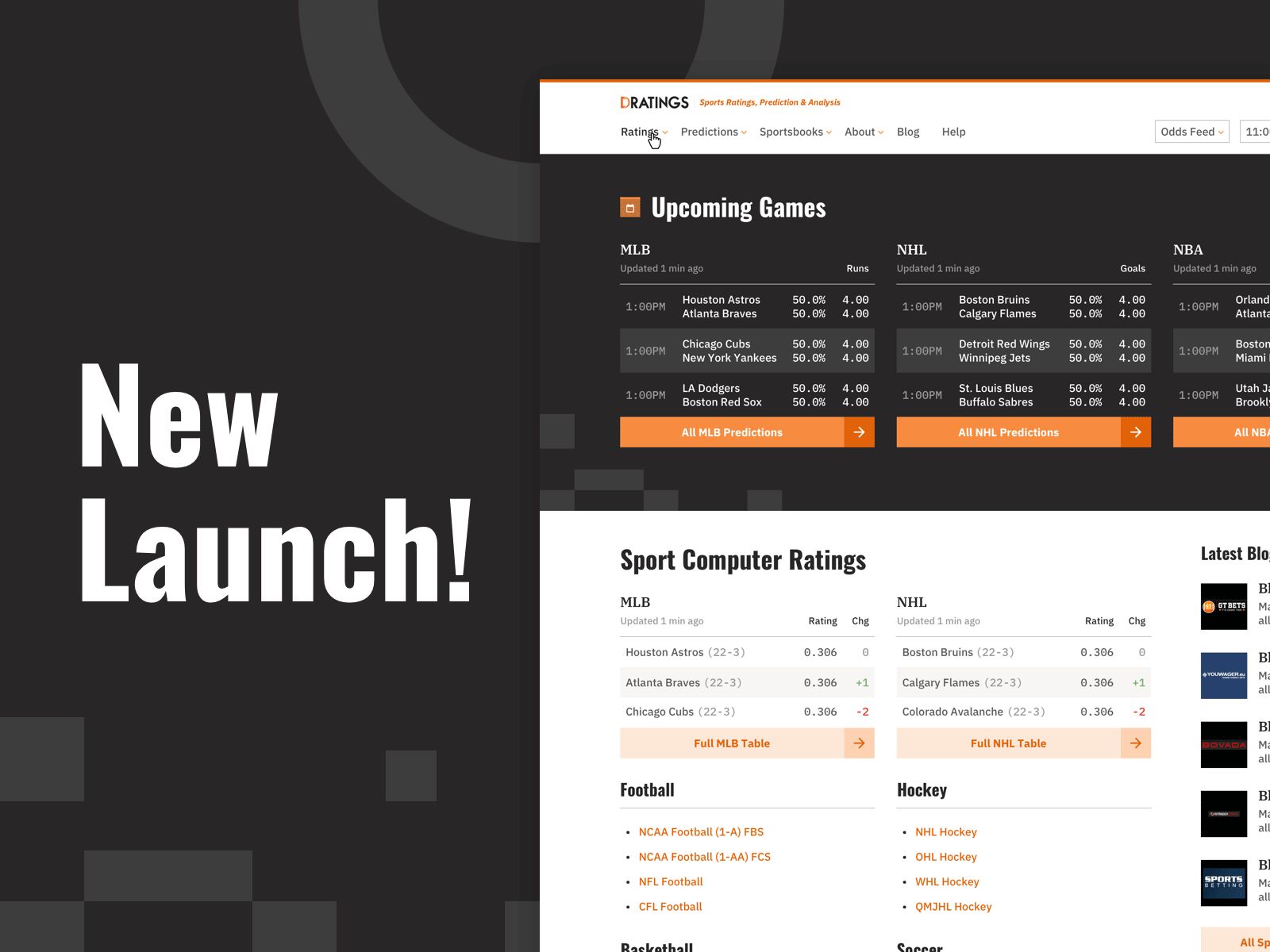 New Launch: DRatings ✨ betting charts data mlb nba nfl ratings redesign sports table