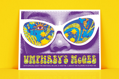 Umprey's McGee Gig Poster blue cyan eye foil glasses holographic foil orange psychedelic screenprint trippy yellow