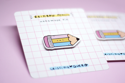 Rainbow pencil - Handmade pin cute etsy shop hand drawn handmade illustration kawaii pencil pin pink rainbow smile