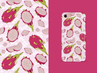 dragon fruit pattern design dragon fruit exotic food food illustration fruit fruit pattern illustration iphone cover pattaya pattern pink vector