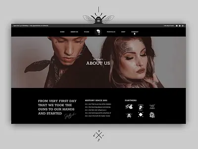 Brdg Tattoo Studo- About Us page animation black dark effects hover ink inked lettering parallax script shop tattoo tattoo art tattoos tattoostudio ui uidesign uiux ux web