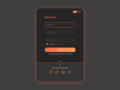 Registration form black concept dark app dark theme dark ui design figma form login orange registration form rounded signup ui web