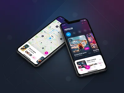InGame, Sport events - concept app design event feed filters flat design gradients graphic design ios listing map mobile app navigation shadows sketch slider social sport user inteface ux design