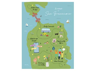 Summer in San Francisco Illustration city city illustration design editorial illustration illustration art illustrations illustrator infographic map map illustration maps people illustration san francisco sf ux vector