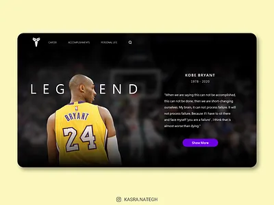 Kobe Bryant Landing Page adobexd basketball black button kobe kobe bryant lakers landing landing page design logo purple typography ui ui ux uidesign uiux ux xd yellow
