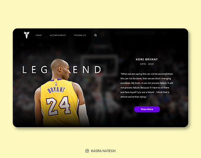 Kobe Bryant Landing Page adobexd basketball black button kobe kobe bryant lakers landing landing page design logo purple typography ui ui ux uidesign uiux ux xd yellow