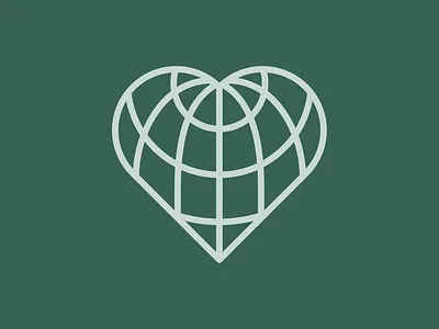 Love Globe earth flat globe green heart linework logo mark minimal