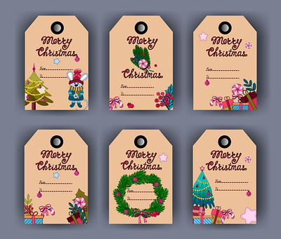 2020 Merry Christmas Tags christmas christmas tree illustration tags wreath