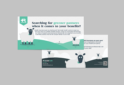 Direct Mail Postcard campaign design direct mail faith health insurance healthcare marketing campaign pasture photoshop postcard print design remodel health sheep software company typography