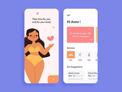 Beauty Care - App Service app beauty care clean ui colors girl illustration interface minimal mobile mobile app new onboarding ressources salon service settings ui ux design