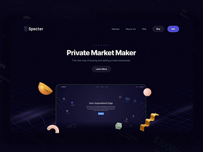 Specter Market Interactions 3d buy buyers dark interfaces dark mode data bank desktop header interaction design marketplace motion design parallax principle protopie sell seller technology ui design ux web design