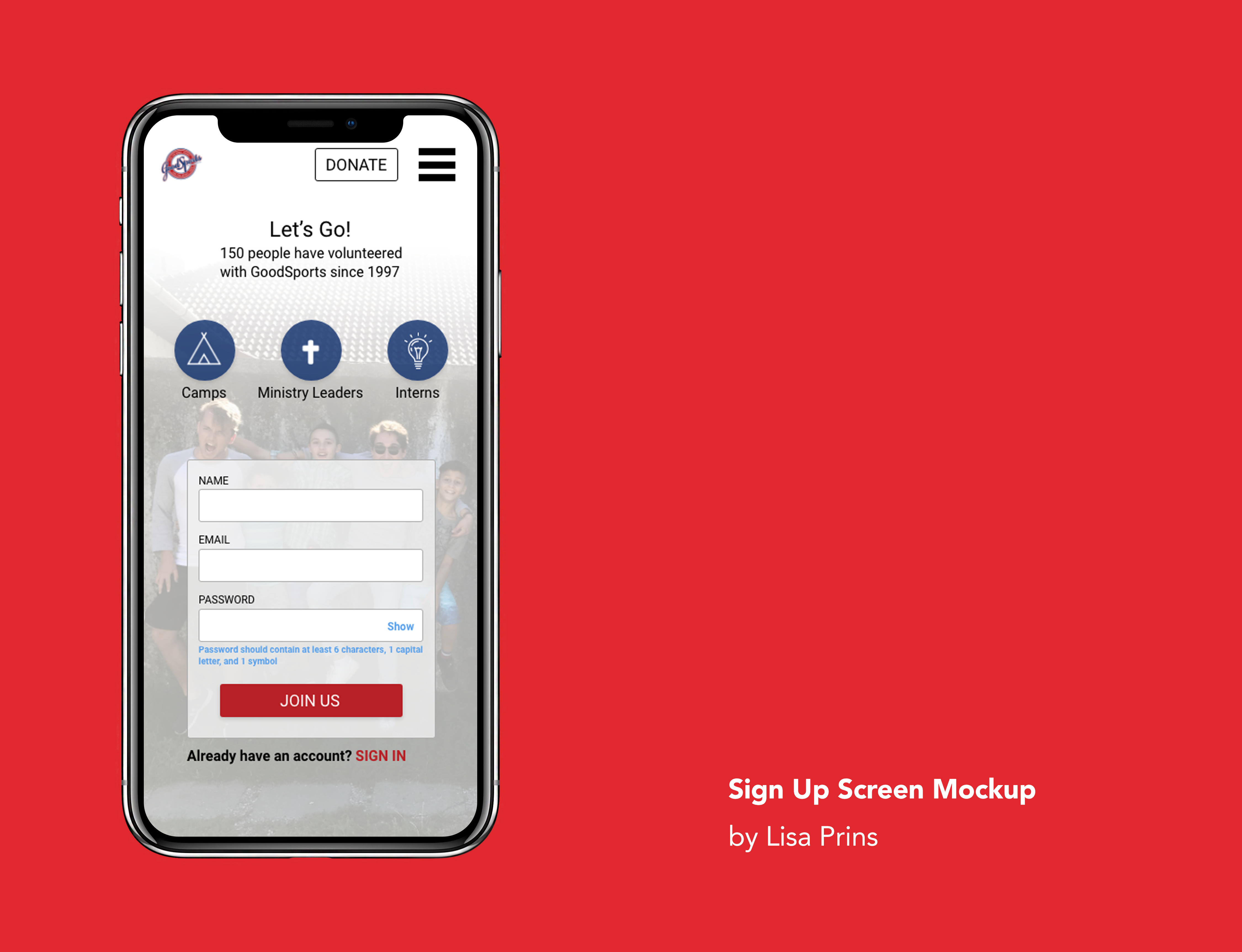 Example of iPhone X Mockup: Sign Up