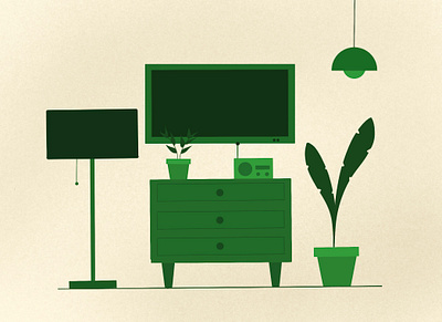 Living Room drawer furniture green house ipad lamps livingroom plant procreate radio