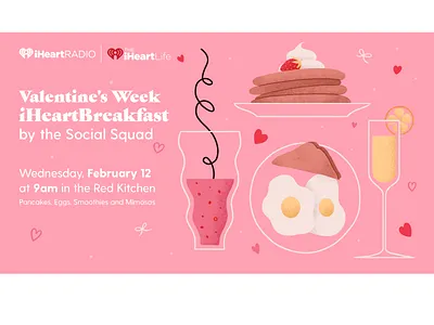 Valentine's Breakfast iHeartRadio breakfast digital art editorial illustration eggs food graphicdesign heart iheartradio illustration mimosa pancakes smoothie valentine valentine day valentines day