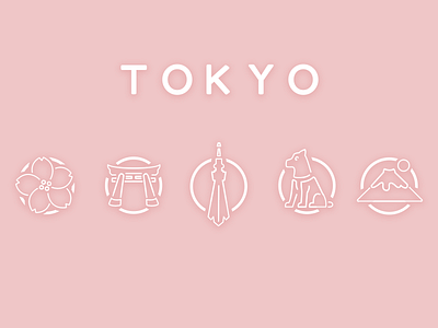 Tokyo Icons art assets branding circular design fuji icon icon set illustrator pink tokyo travel ux vector