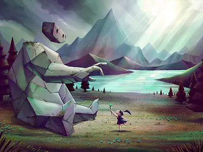 Rock 2d 2d art andres art direction characterdesign cute draw fantasy art forest illustration kid lagoon moncayo monster rock