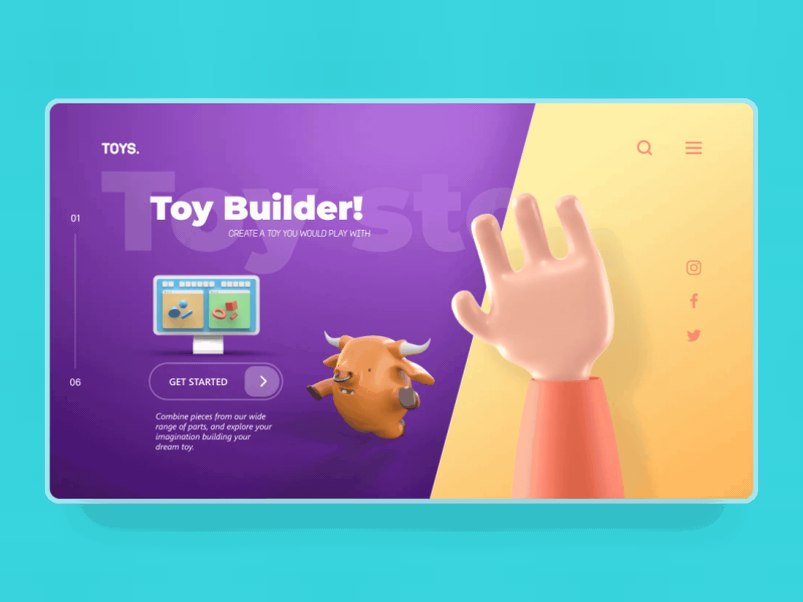 Toy Builder - landing page 3d animation 3d illustration aftereffects animation branding c4d concept design design landingpage toys toystory ui ux website