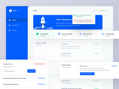 StartGlobal Dashboard app cards clean company dashboard dashboard app design designs icons interface minimal notification progress typography ui ux vector vlockn web web development