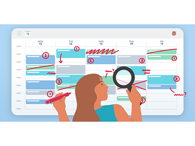 Calendar Audit audit calendar flat illustration illustration magnifying glass whiteboard