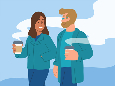One on One 1 1 1:1 coffee flat illustration illustrator one on one walking