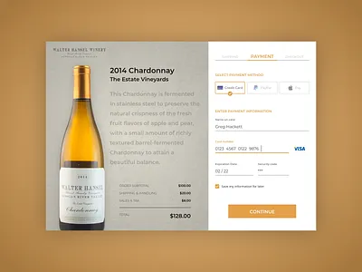 DailyUI #002 - Walter Hansel Winery Checkout adobe xd adobexd checkout daily ui dailyui design ui wine winery