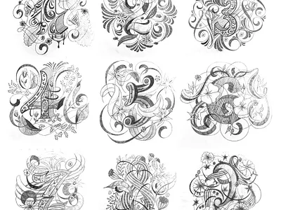 numbers flourishes lettering script sketch
