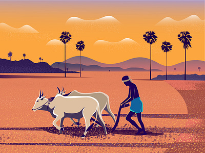 Cultivating Land bangadesh bangadesh bangaldesh culture bangaldesh culture clean cow cowboy cowboys culture design digital art digital illustration farm farmer farming flat illustration landscape tardition vector