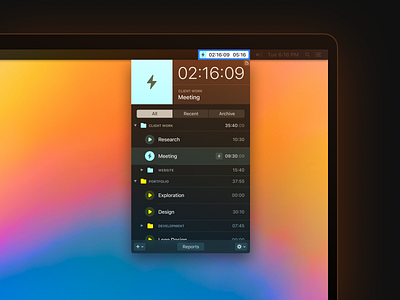 Klokki Timer app blurred background flat folders list mac macos simple timer timetracking typogaphy
