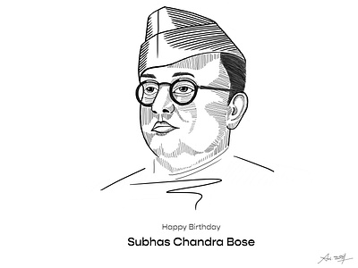 Subhas Chandra Bose - Line Art art blackandwhite character design designthursday drawing illustration illustration art illustrator india indian leader line art linedrawing minimalism nmwdesign sabartism stroke art stroke illustration