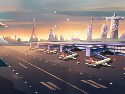 Turkish Airlines Illustrations- 01 airline airport artwork background character color concept art design digitalart flight illustration landscape nature