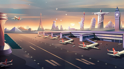 Turkish Airlines Illustrations- 01 airline airport artwork background character color concept art design digitalart flight illustration landscape nature