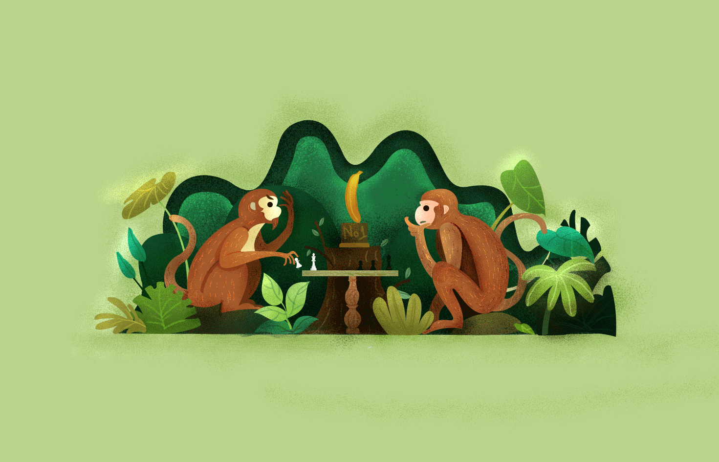 Monkey Chess Championship banana chess flat flat design illustration monkey tree vector vector design