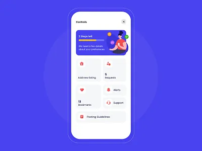 Find your next roommate - Controls app bookmart design flat flatmate interface ios iphone listing minimal notification notification center profile profile design support ui user experience ux