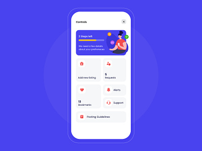 Find your next roommate - Controls app bookmart design flat flatmate interface ios iphone listing minimal notification notification center profile profile design support ui user experience ux