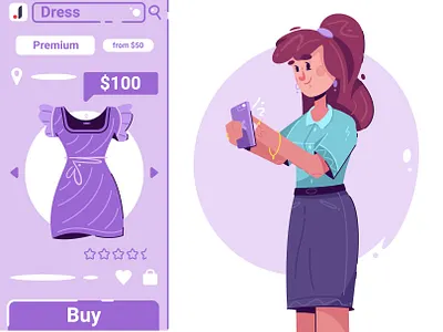 Online shopping | Joom art cartoon character character design design dress flat girl illustration online shopping vector