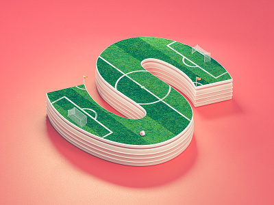 S is for Soccer! 3d 3d art 3d design 3d illustration 3d letter 3d lettering 3d type ball balón cinema 4d design football fútbol goal grass illustration lettering soccer sport typograhpy