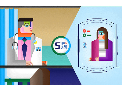 5G and Medical treatment 5g character desing doctor hospital illustration medical science science illustration