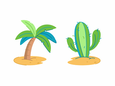 Palm and Cactus arizona beach brush cactus cute doodle draw flat green illustration mexican nature outline palm palm tree plant tree tropical vector