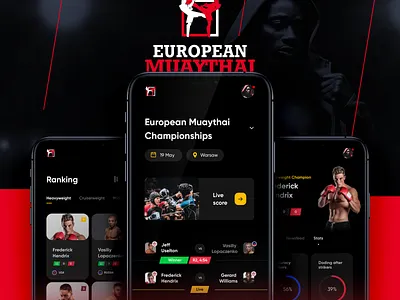 Muaythai Championships App app boxing dark event interaction mobile muaythai sport ui ux