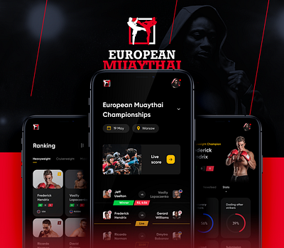 Muaythai Championships App app boxing dark event interaction mobile muaythai sport ui ux