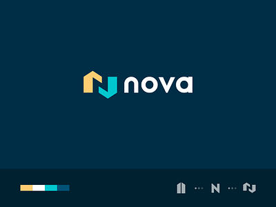 nova abstract branding builders building clever construction flat icon identity letter logo mark minimal n negativespace typeface