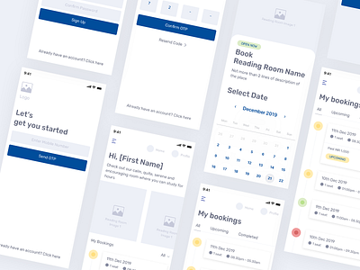 Reading Room Library iOS App - Wireframe app app design booking booking app dashboard ui design experience ios ios app design library login page mobile app mobile app design mobile ui ui uidesign uiux ux website wireframe