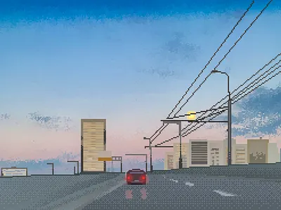 Pixel art sunset on highway 16 bit 16 bit 8 bit 8 bit art design game game art game design games highway illustration pixel art pixel perfect pixelart road sunset