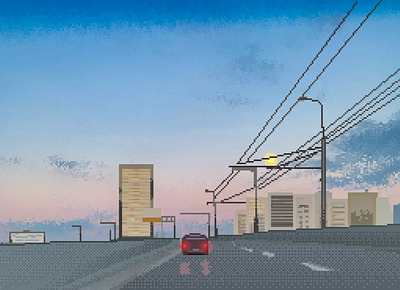 Pixel art sunset on highway 16 bit 16 bit 8 bit 8 bit art design game game art game design games highway illustration pixel art pixel perfect pixelart road sunset