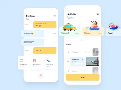 English App afterglow app clean english illustration lessons minimal mobile ui